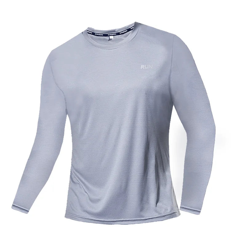 Summer Ice Silk Long Sleeve T-Shirt Men 2023 New Quick Dry Breathable Air Conditioning Outdoor Sun Protection Running Outer Wear