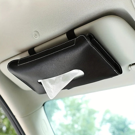 New Soft Leather Car Tissue Box Car Sun Visor Type Block Hanging Container Towel Napkin Holder Paper Rack Organizer Storage Bag