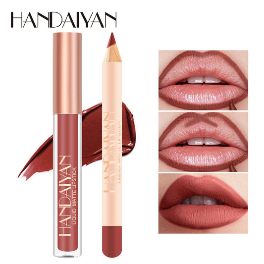 HANDAIYAN Lip Liner Lipgloss Set Matte Liquid Lipstick Long-Lasting Non-Stick Cup Not Fade Waterproof Nude Cosmetics