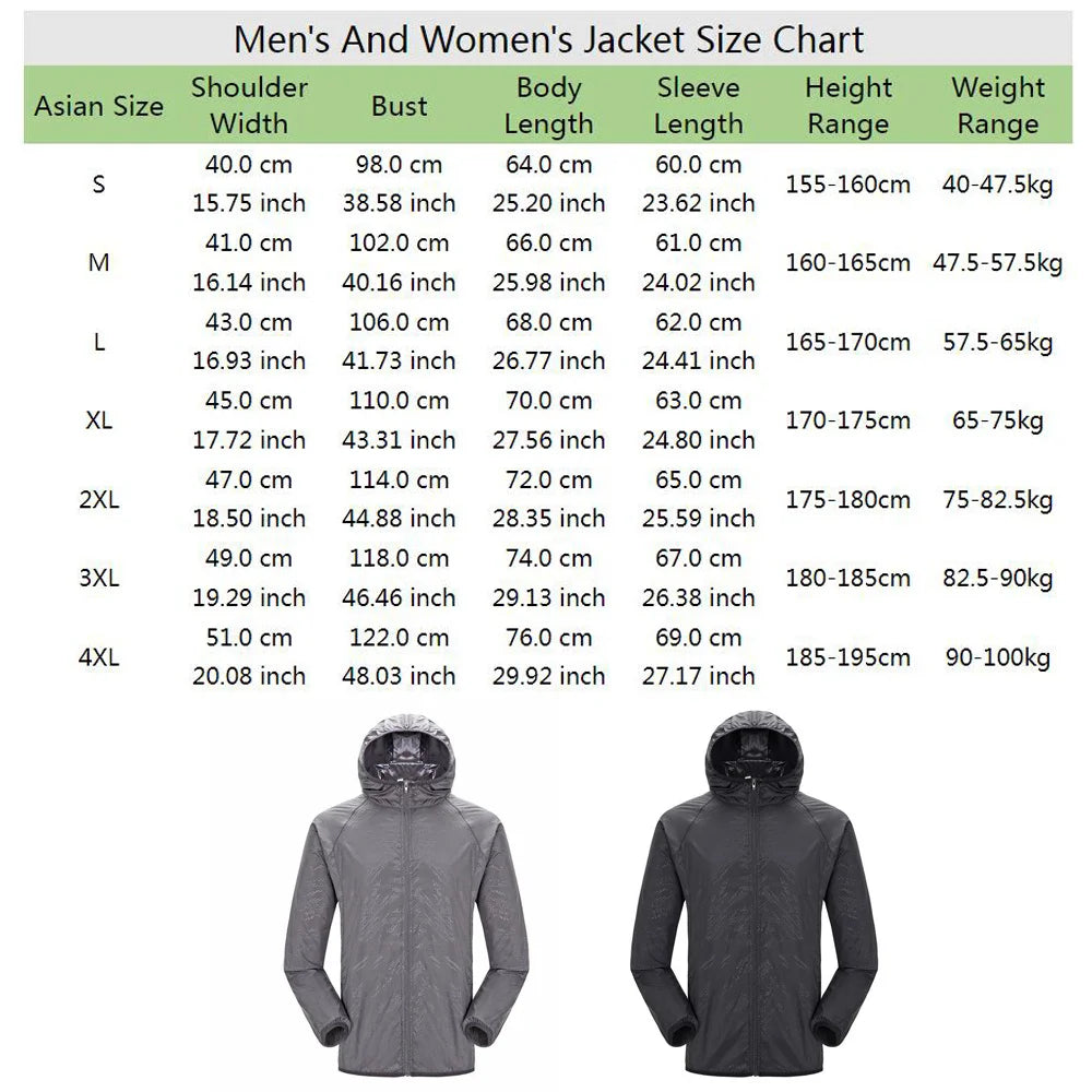 Camping Rain Jacket Men Women Waterproof Sun Protection Clothing Fishing Hunting Clothes Quick Dry Skin Windbreaker