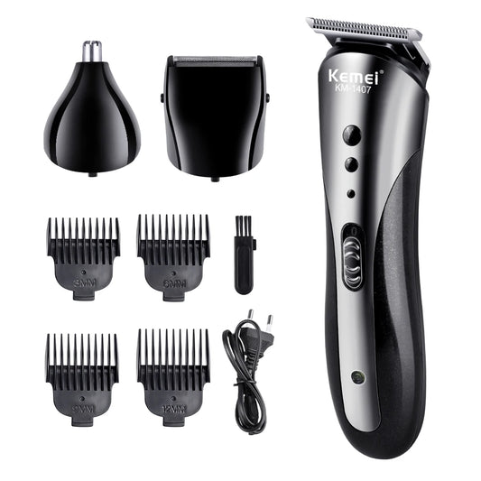 KEMEI KM-1407 Rechargeable Electric Nose Hair Clipper Multifunctional Men Hair Trimmer Professional Electric Shaver Beard Razor