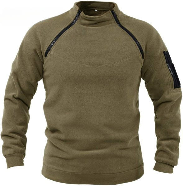 Mens Streetwear Military Sweatshirt Fleece Winter Zipper Pullover Fashion Men's Solid Color Loose Lamb Thick Jacket Men Clothing