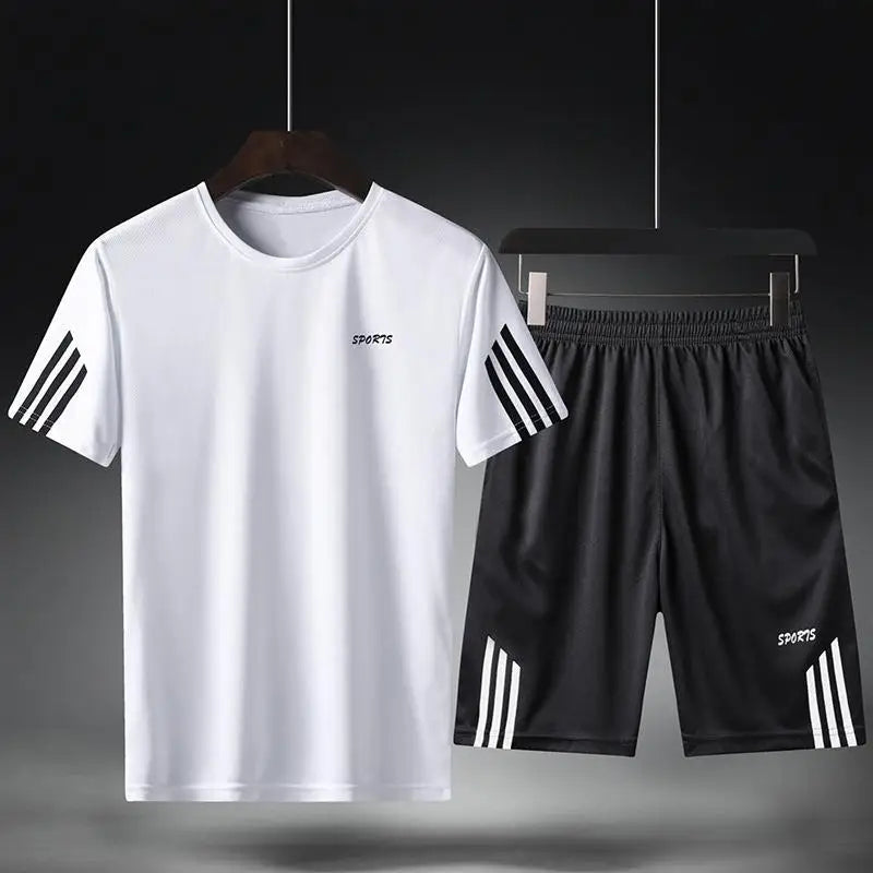 Summer Breathable Sports Suit Men's Short-Sleeved Shorts Loose Quick Drying T-Shirt Short Quarter Pants Casual Running Suit